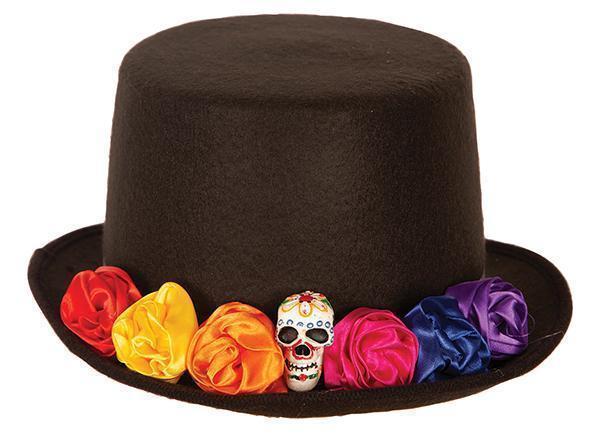 Hoed dia de Muertos gekleurde bloemen - Willaert, verkleedkledij, fantasiekledij, halloween, happy halloween, creepy, 31 oktober, voodoo, spook, zombie